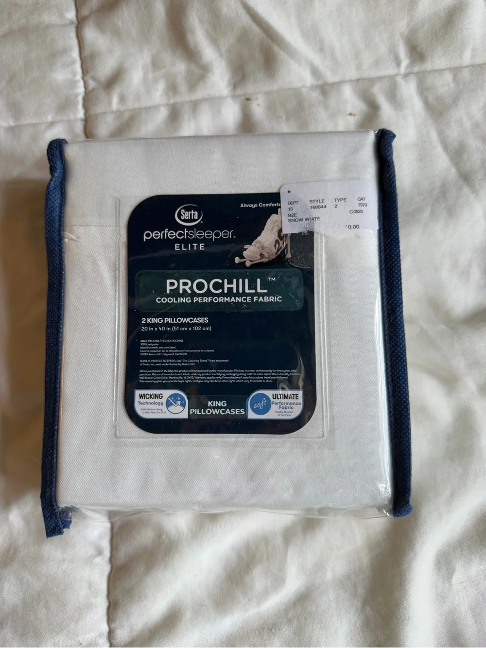 NWT serta perfectsleeper snow white prochill cooling fabric 2 king pillowcases